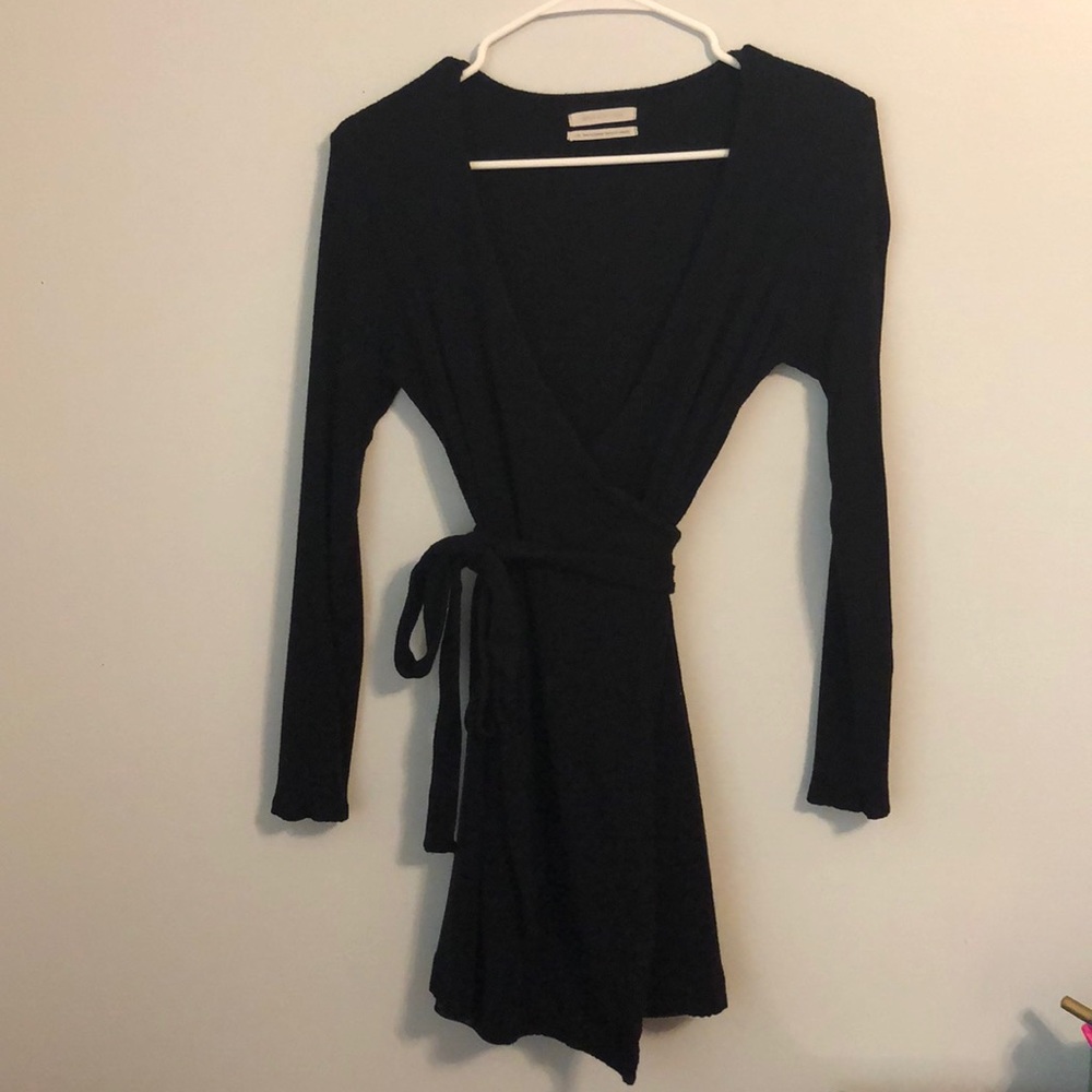 UO black ribbed wrap dress